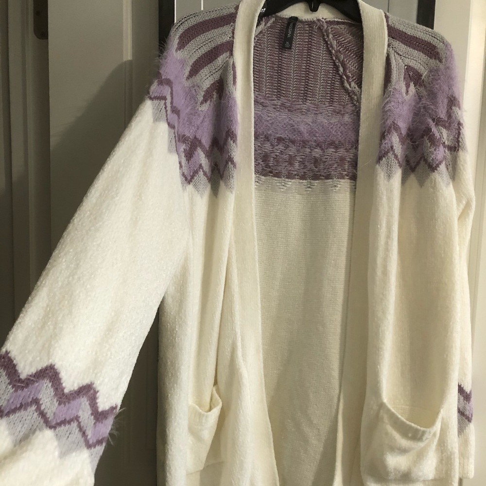 Soft Cream and Purple Cardigan